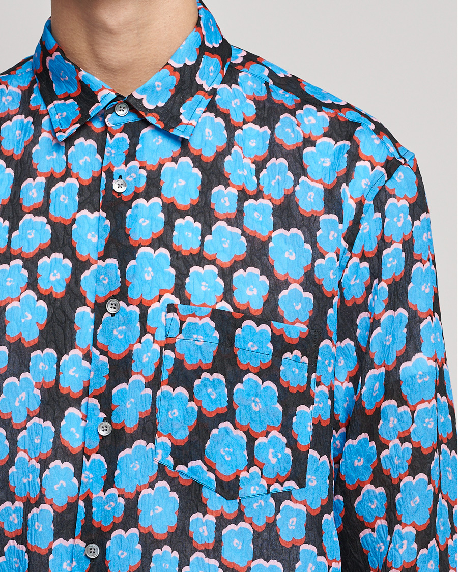 Herr | Skjortor | Lanvin | Printed Flower Shirt Black/Blue