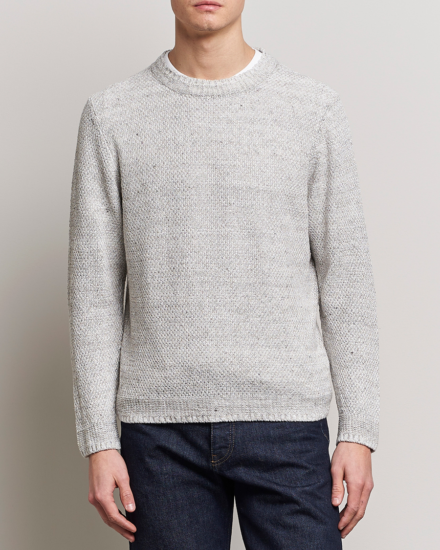Herr |  | Inis Meáin | Moss Stiched Linen Crew Neck Cream
