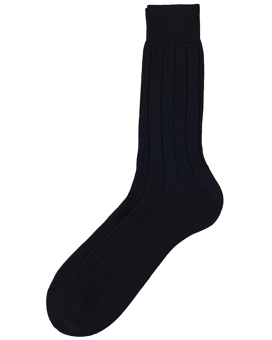 Herr |  | Bresciani | Wide Ribbed Cotton Socks Navy