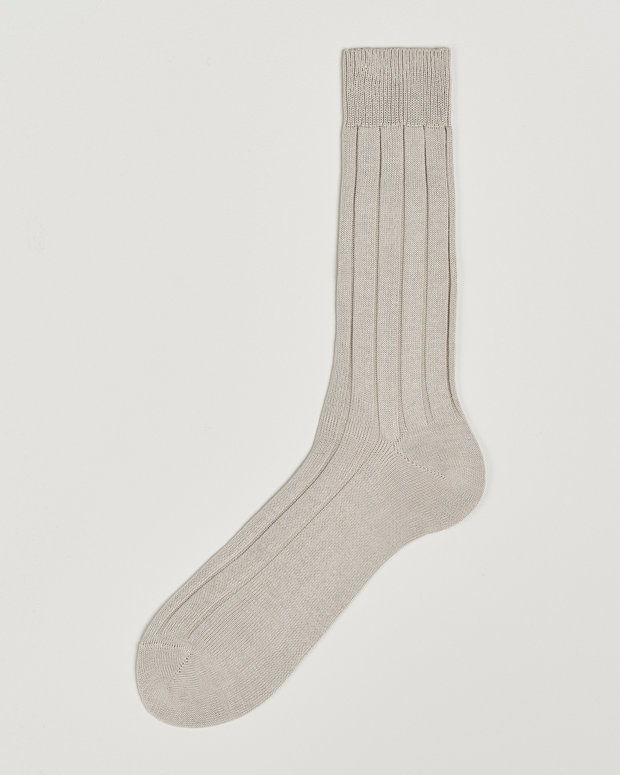 Herr | Underkläder | Bresciani | Wide Ribbed Cotton Socks Off White