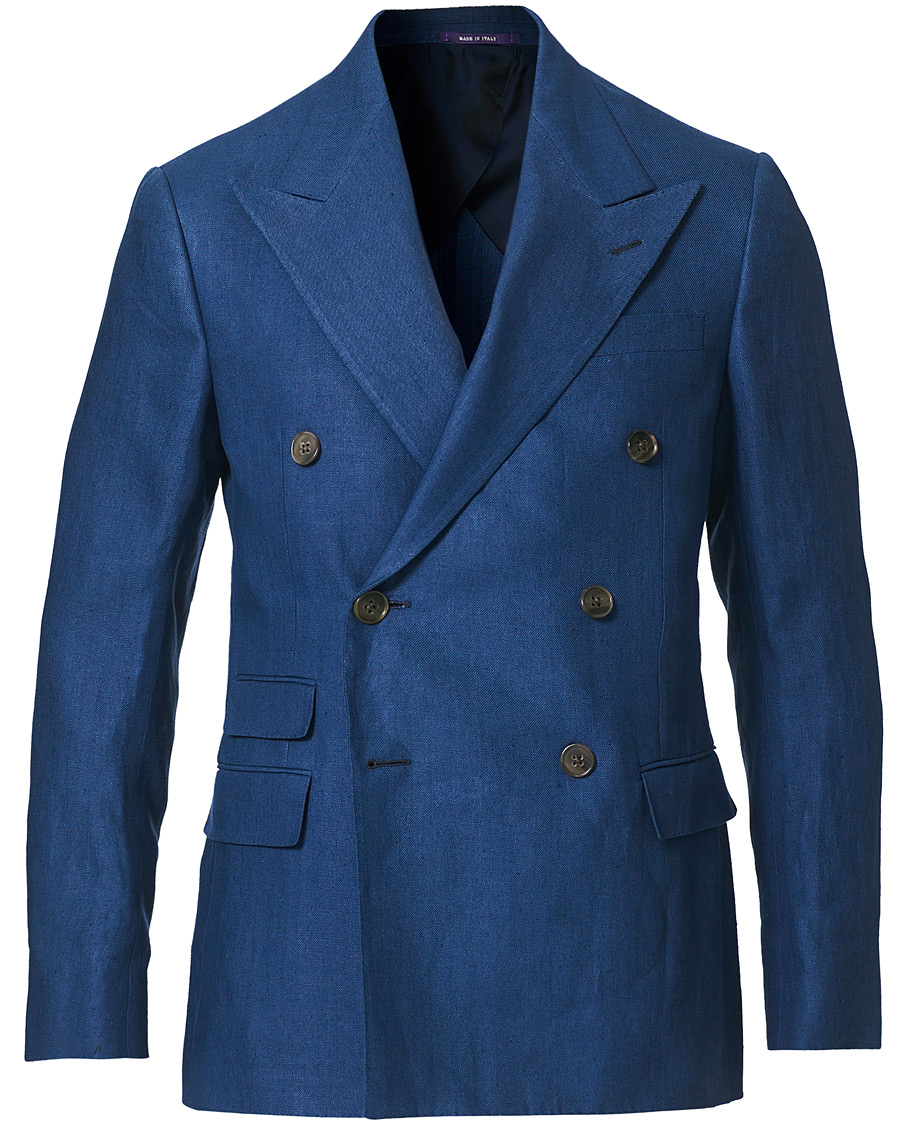 Herr | Kavajer | Ralph Lauren Purple Label | Double Breasted Linen Blazer Medium Blue