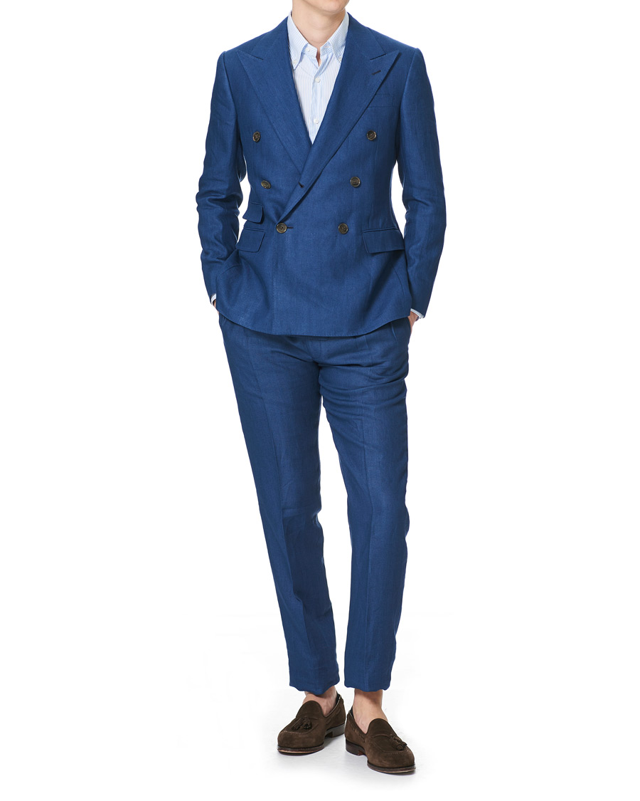 Herr | Kavajer | Ralph Lauren Purple Label | Double Breasted Linen Blazer Medium Blue