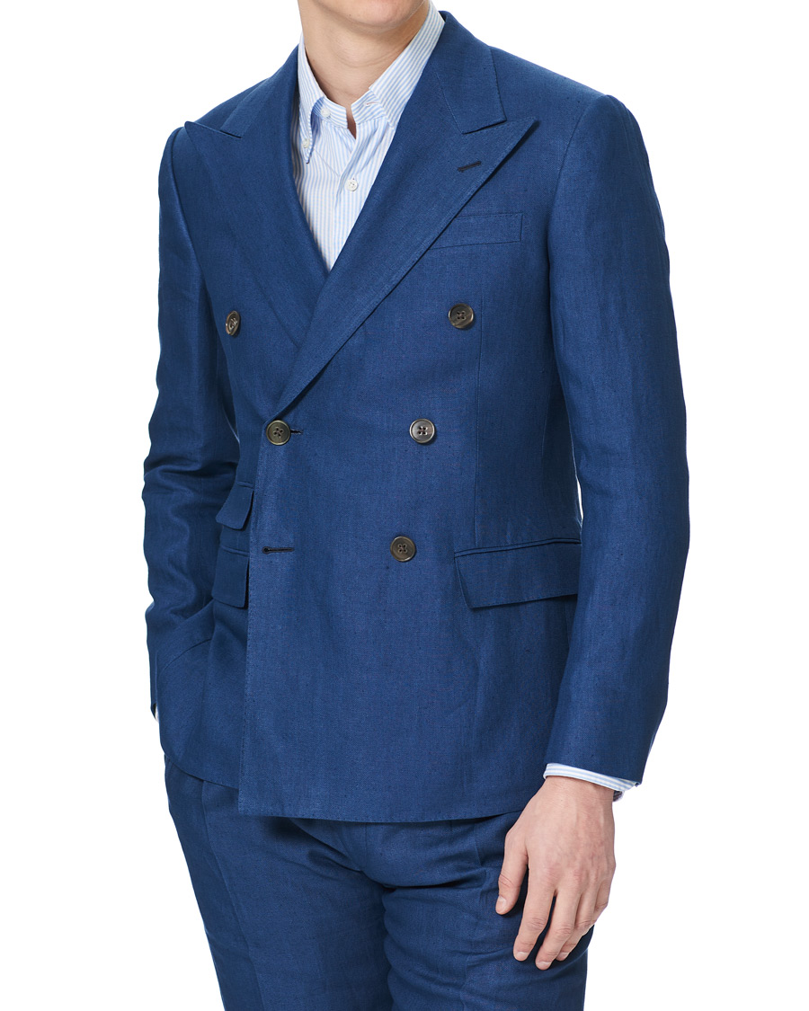 Herr | Kavajer | Ralph Lauren Purple Label | Double Breasted Linen Blazer Medium Blue
