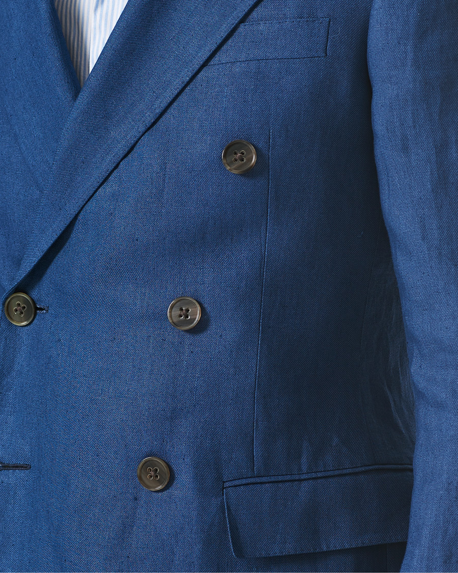 Herr | Kavajer | Ralph Lauren Purple Label | Double Breasted Linen Blazer Medium Blue