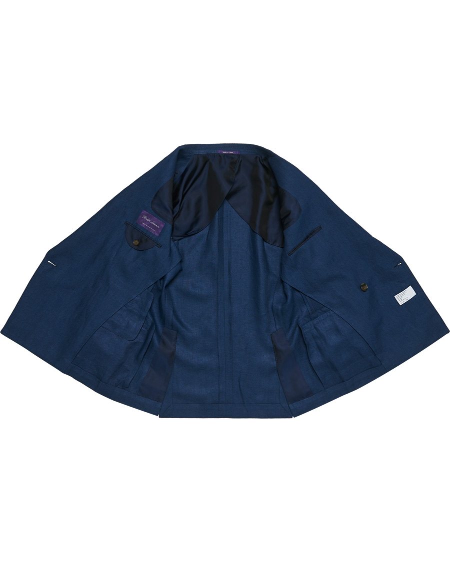 Herr | Kavajer | Ralph Lauren Purple Label | Double Breasted Linen Blazer Medium Blue