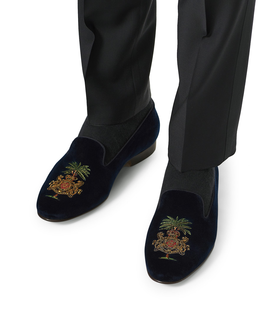 Herr | Ralph Lauren Purple Label Alonso Palm Crest Slippers Navy | Ralph Lauren Purple Label | Alonso Palm Crest Slippers Navy