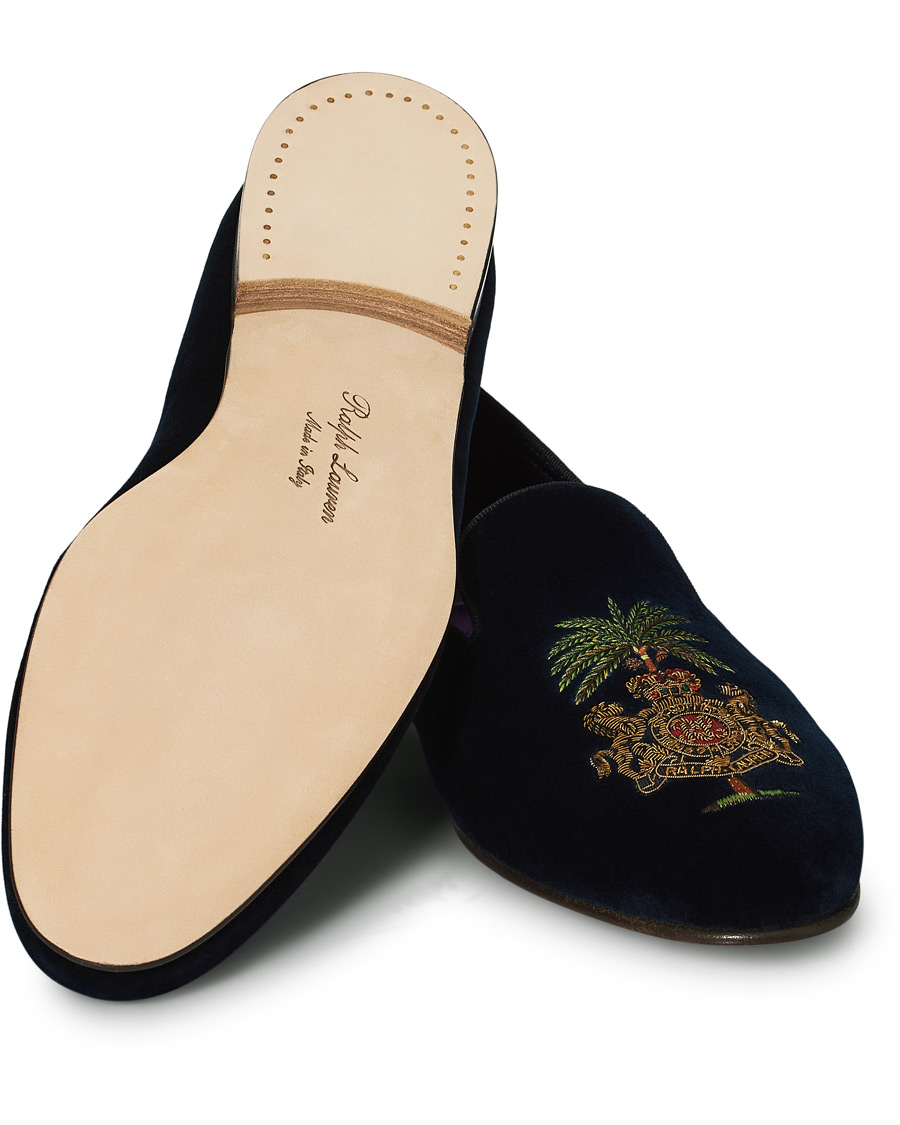 Herr | Ralph Lauren Purple Label Alonso Palm Crest Slippers Navy | Ralph Lauren Purple Label | Alonso Palm Crest Slippers Navy