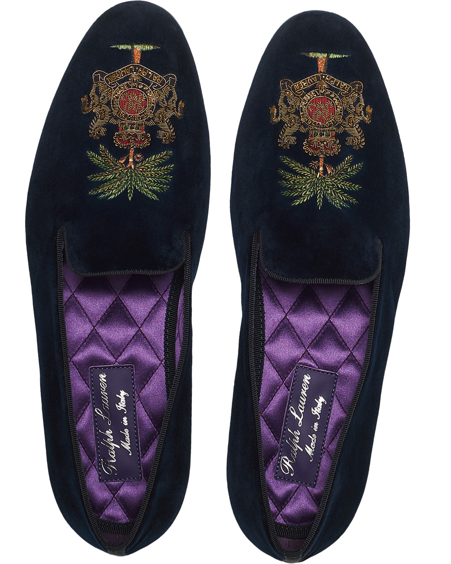 Herr | Ralph Lauren Purple Label Alonso Palm Crest Slippers Navy | Ralph Lauren Purple Label | Alonso Palm Crest Slippers Navy