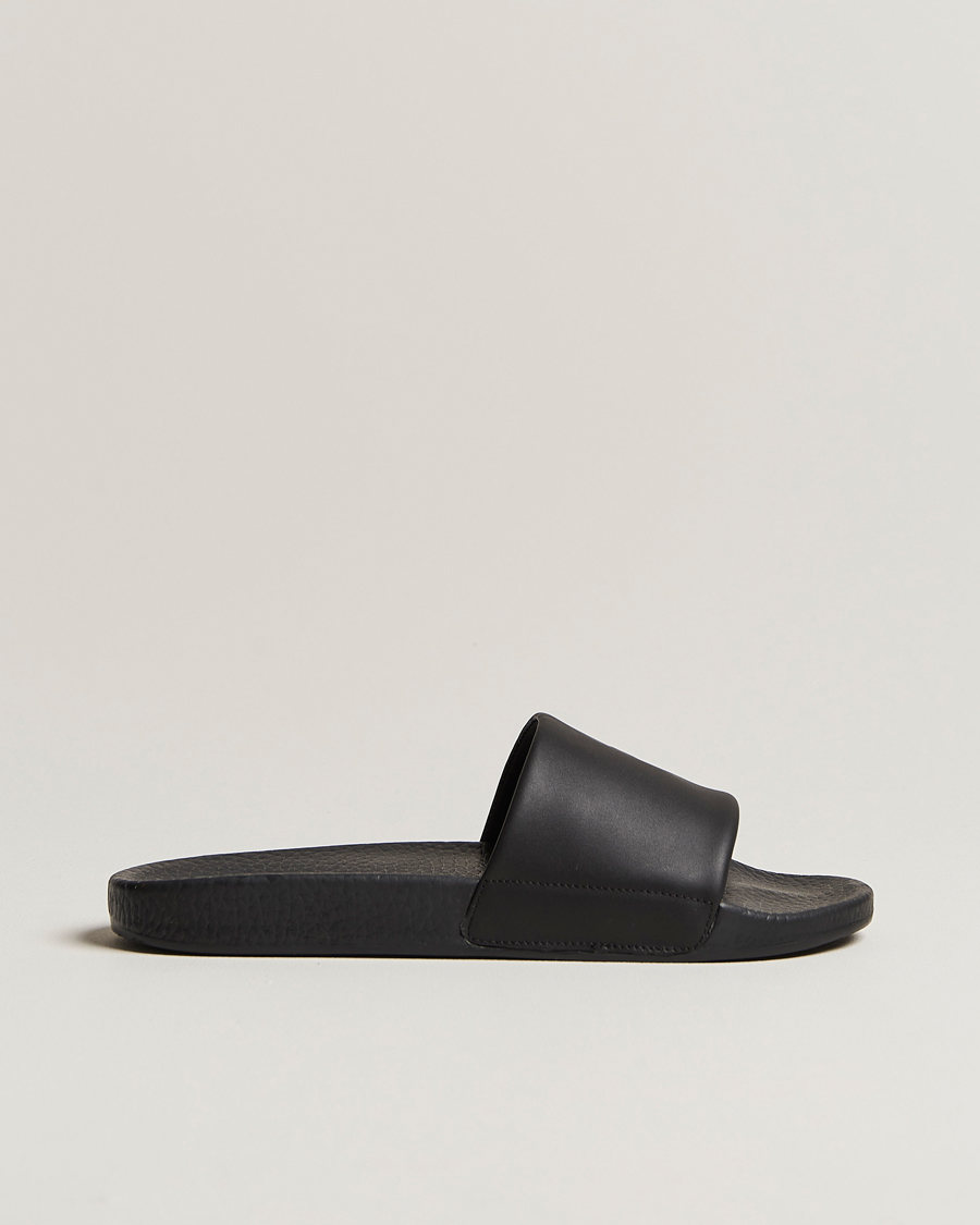 Herr | Polo Ralph Lauren Leather Logo Slides Black | Polo Ralph Lauren | Leather Logo Slides Black