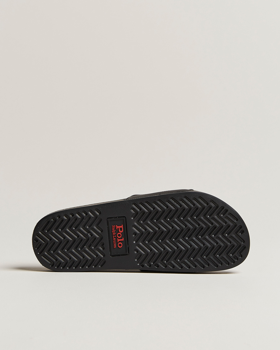 Herr | Polo Ralph Lauren Leather Logo Slides Black | Polo Ralph Lauren | Leather Logo Slides Black