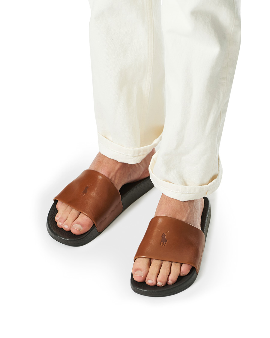Herr | Polo Ralph Lauren Leather Slides Dark Brown | Polo Ralph Lauren | Leather Slides Dark Brown