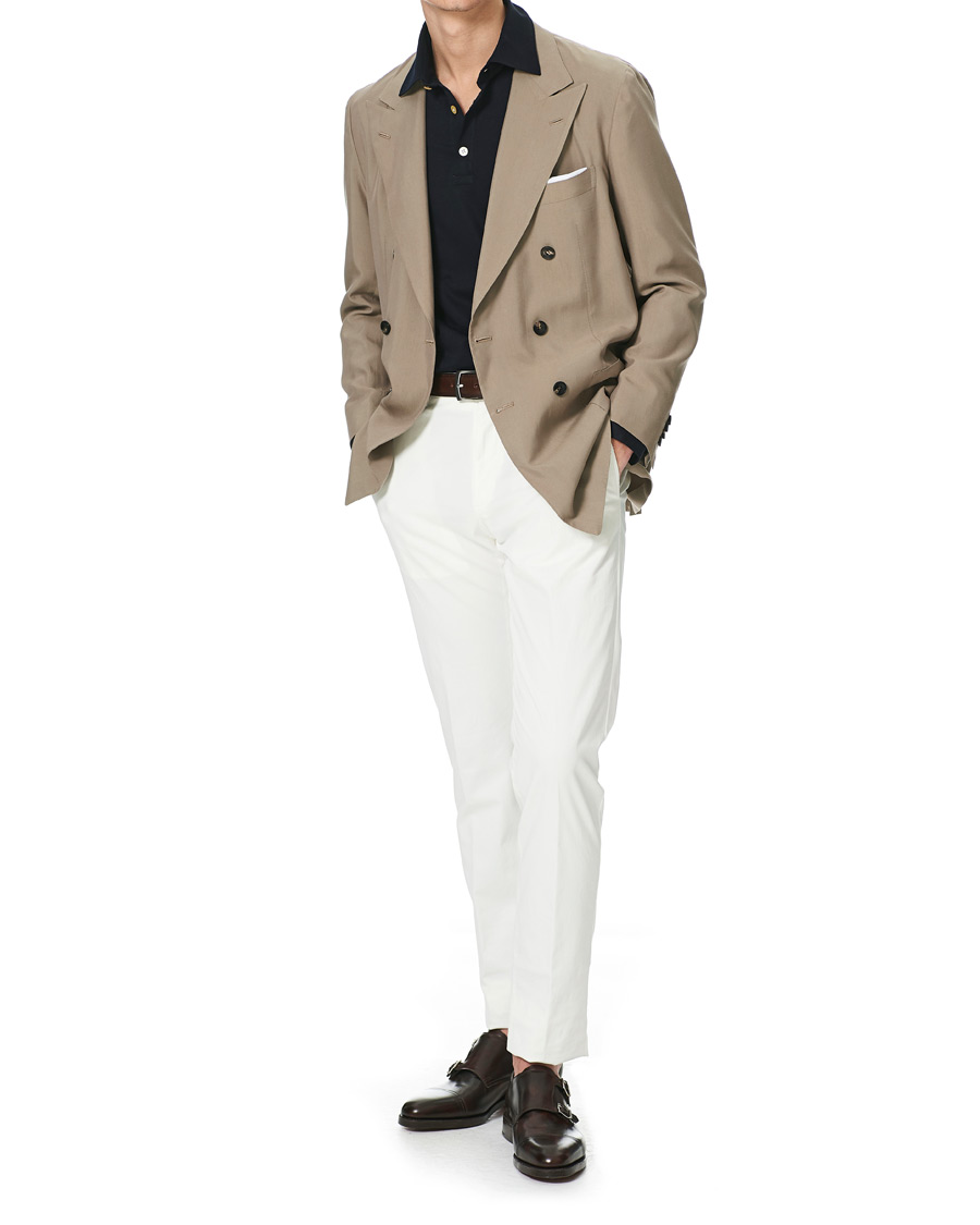 Herr | Kavajer | Kiton | Washed Silk Double Breasted Blazer Beige 48