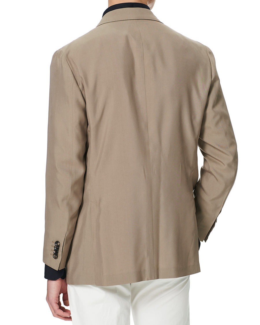 Herr | Kavajer | Kiton | Washed Silk Double Breasted Blazer Beige 48