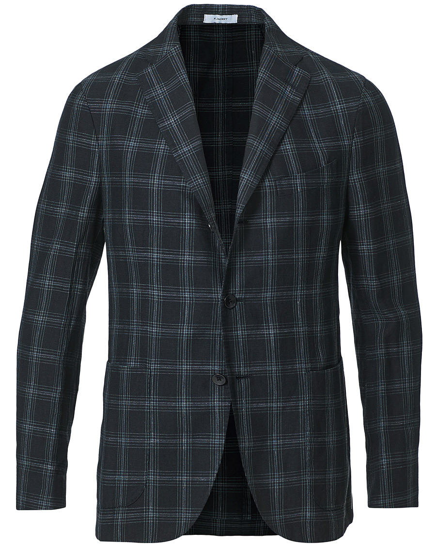 Herr | Kavajer | Boglioli | K Jacket Wool/Linen Overcheck Blazer Navy