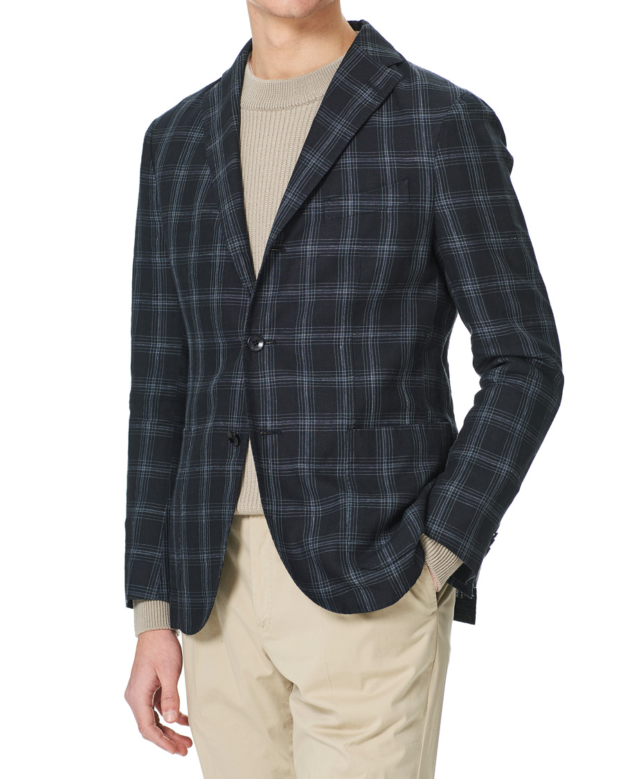 Herr | Kavajer | Boglioli | K Jacket Wool/Linen Overcheck Blazer Navy