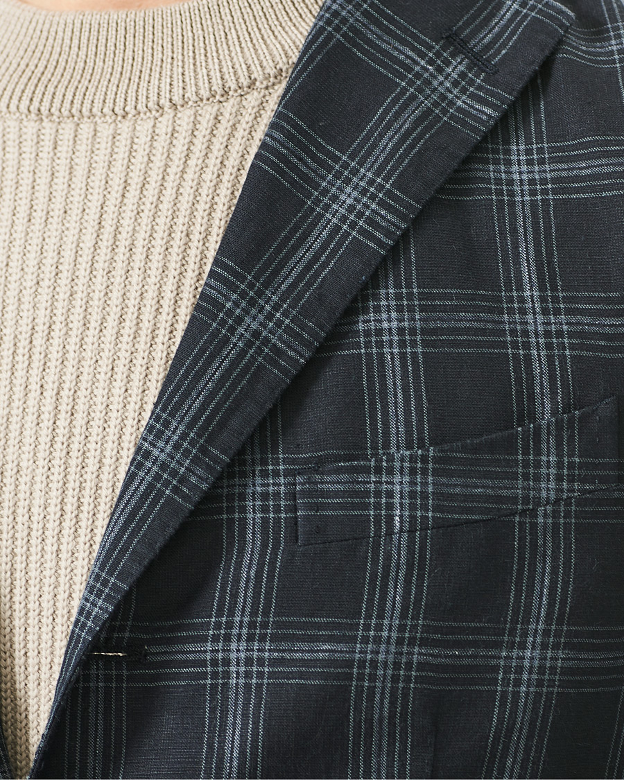 Herr | Kavajer | Boglioli | K Jacket Wool/Linen Overcheck Blazer Navy