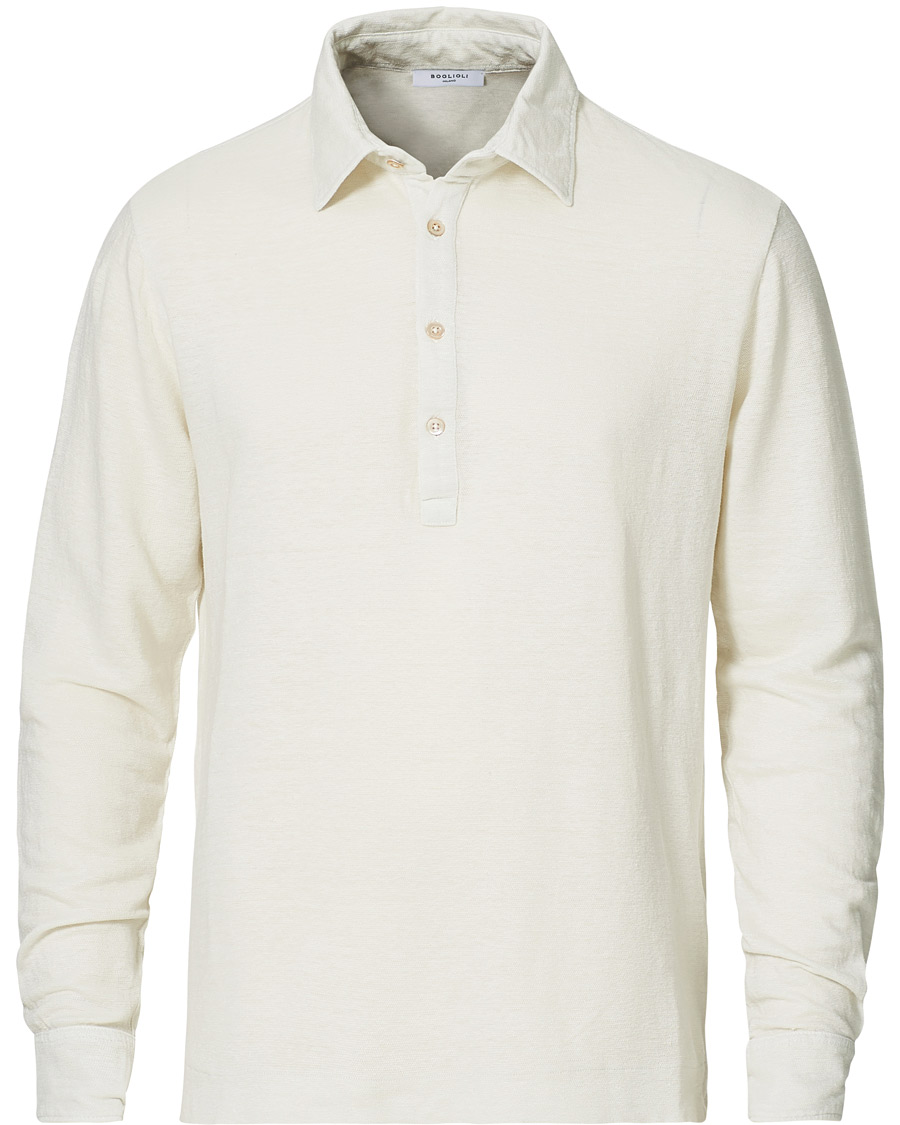 Herr | Tröjor | Boglioli | Washed Linen Long Sleeve Polo White