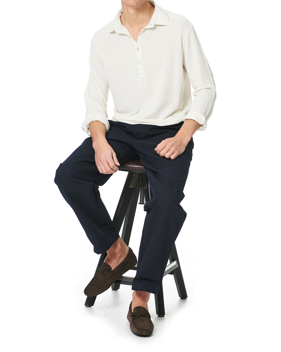 Herr | Tröjor | Boglioli | Washed Linen Long Sleeve Polo White