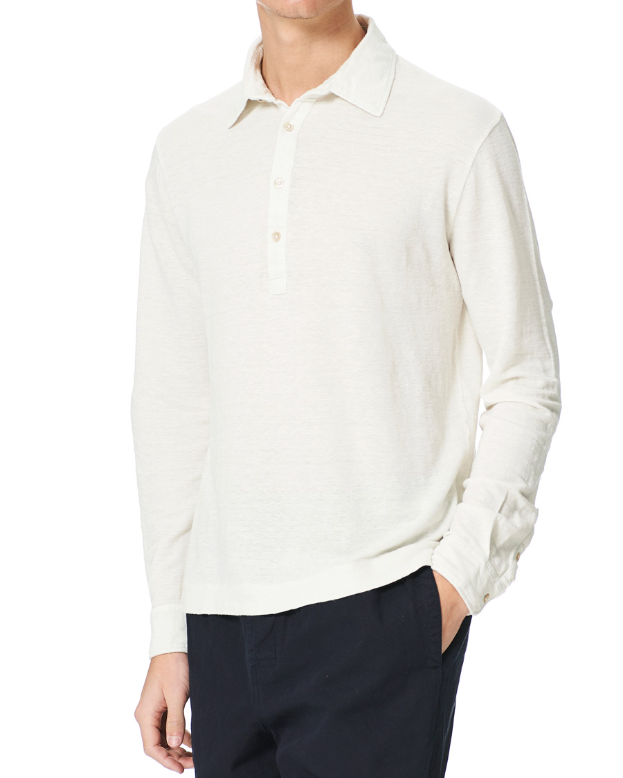 Herr | Tröjor | Boglioli | Washed Linen Long Sleeve Polo White