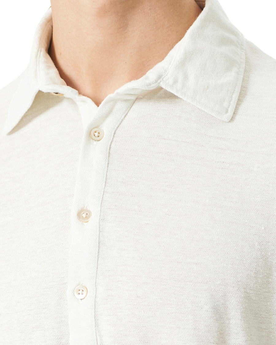 Herr | Tröjor | Boglioli | Washed Linen Long Sleeve Polo White