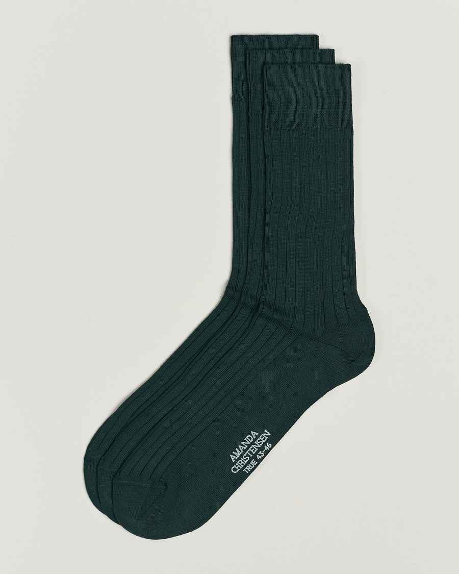 Herr | Underkläder | Amanda Christensen | 3-Pack True Cotton Ribbed Socks Bottle Green