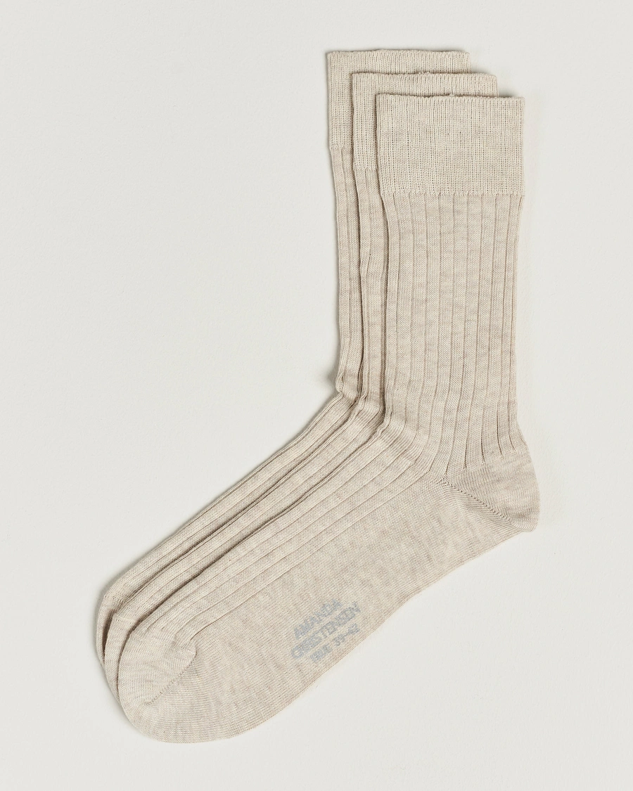 Herr | Underkläder | Amanda Christensen | 3-Pack True Cotton Ribbed Socks Sand Melange