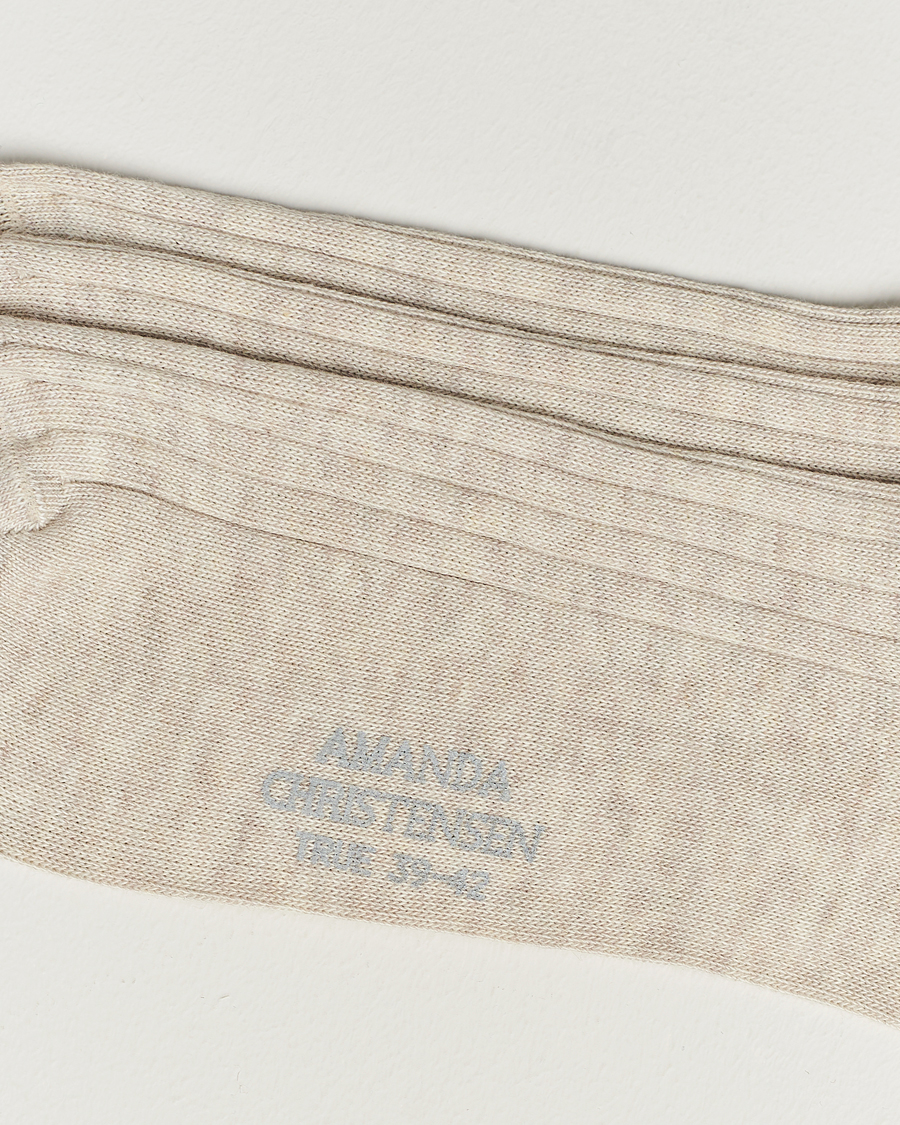 Herr | Vanliga strumpor | Amanda Christensen | 3-Pack True Cotton Ribbed Socks Sand Melange