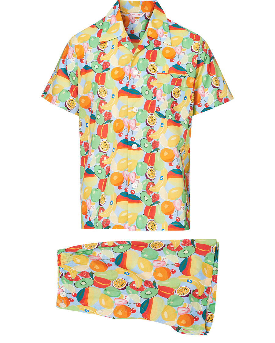 Herr | Pyjamas & Morgonrockar | Derek Rose | Shortie Mutli Printed Cotton Pyjama Set Multi