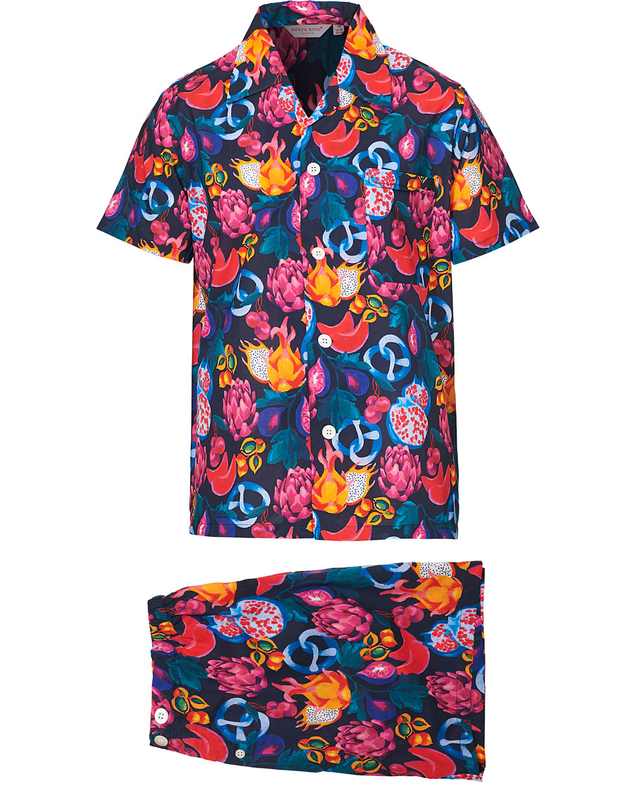 Herr | Pyjamas & Morgonrockar | Derek Rose | Shortie Mutli Printed Cotton Pyjama Set Navy