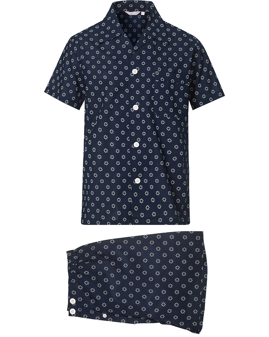 Herr | Pyjamas & Morgonrockar | Derek Rose | Shortie Printed Cotton Pyjama Set Navy