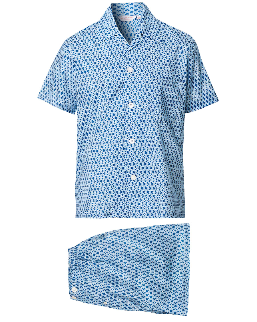Herr | Pyjamas & Morgonrockar | Derek Rose | Shortie Printed Cotton Pyjama Set Blue
