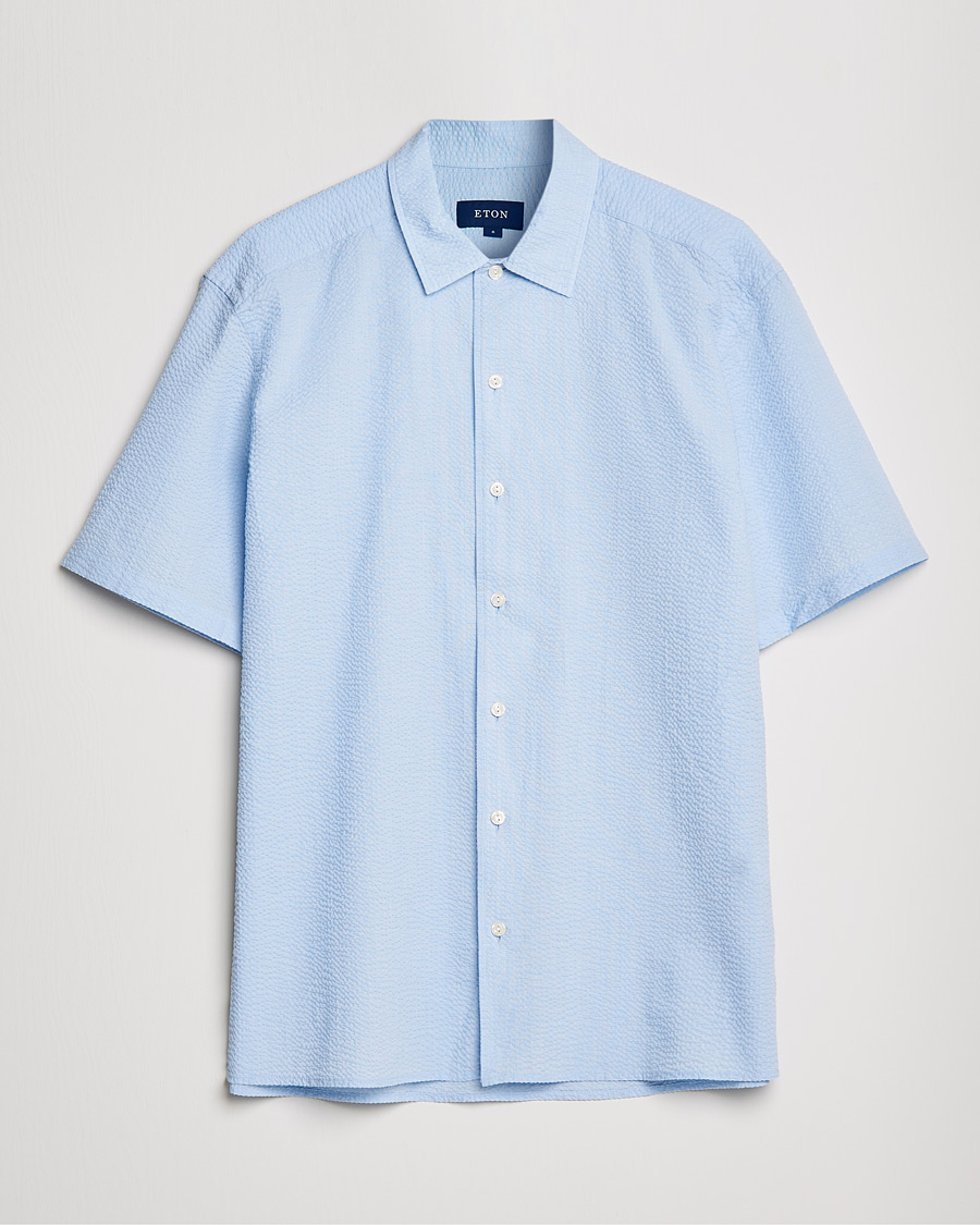 Herr | Skjortor | Eton | Seersucker Short Sleeve Shirt Light Blue