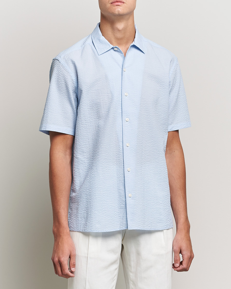 Herr | Skjortor | Eton | Seersucker Short Sleeve Shirt Light Blue