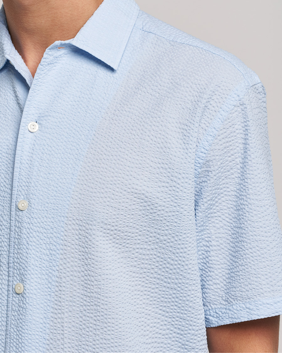 Herr | Skjortor | Eton | Seersucker Short Sleeve Shirt Light Blue