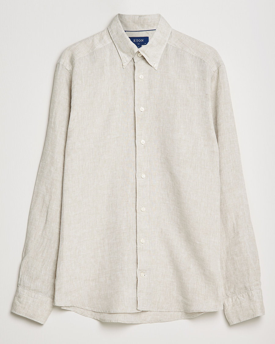 Herr | Skjortor | Eton | Slim Fit Button Down Linen Shirt Beige
