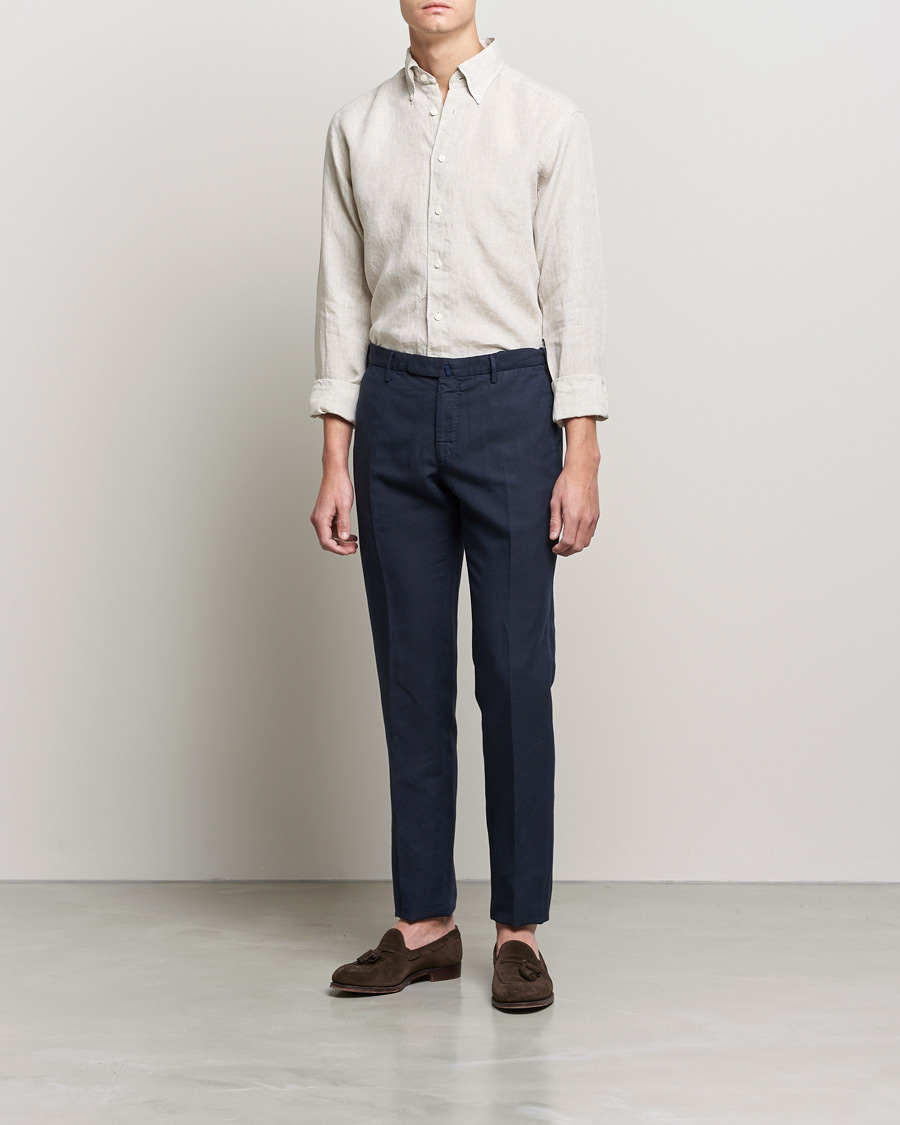 Herr | Skjortor | Eton | Slim Fit Button Down Linen Shirt Beige