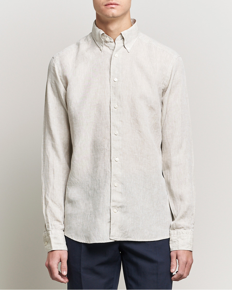 Herr | Skjortor | Eton | Slim Fit Button Down Linen Shirt Beige