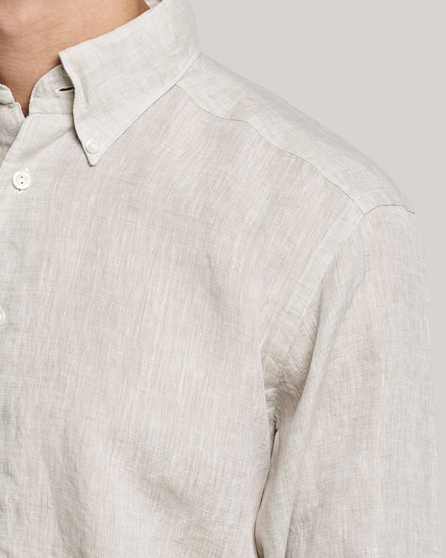 Herr | Skjortor | Eton | Slim Fit Button Down Linen Shirt Beige