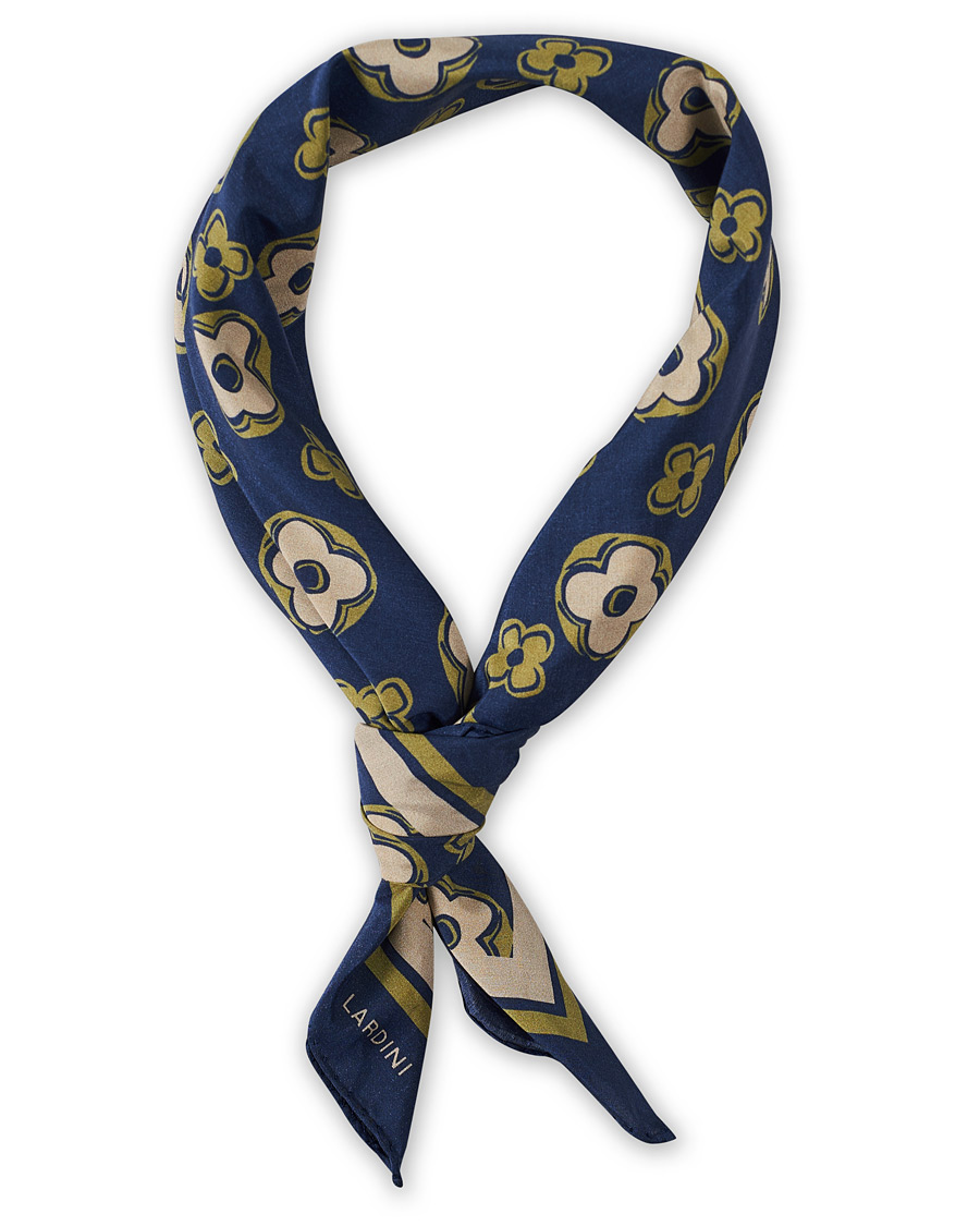 Herr | Lardini Printed Silk/Cotton Scarf Navy/Green | Lardini | Printed Silk/Cotton Scarf Navy/Green