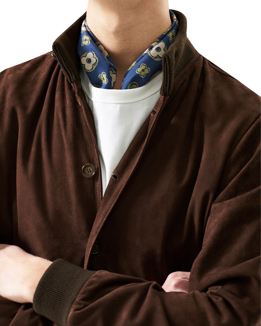 Herr | Lardini Printed Silk/Cotton Scarf Navy/Green | Lardini | Printed Silk/Cotton Scarf Navy/Green