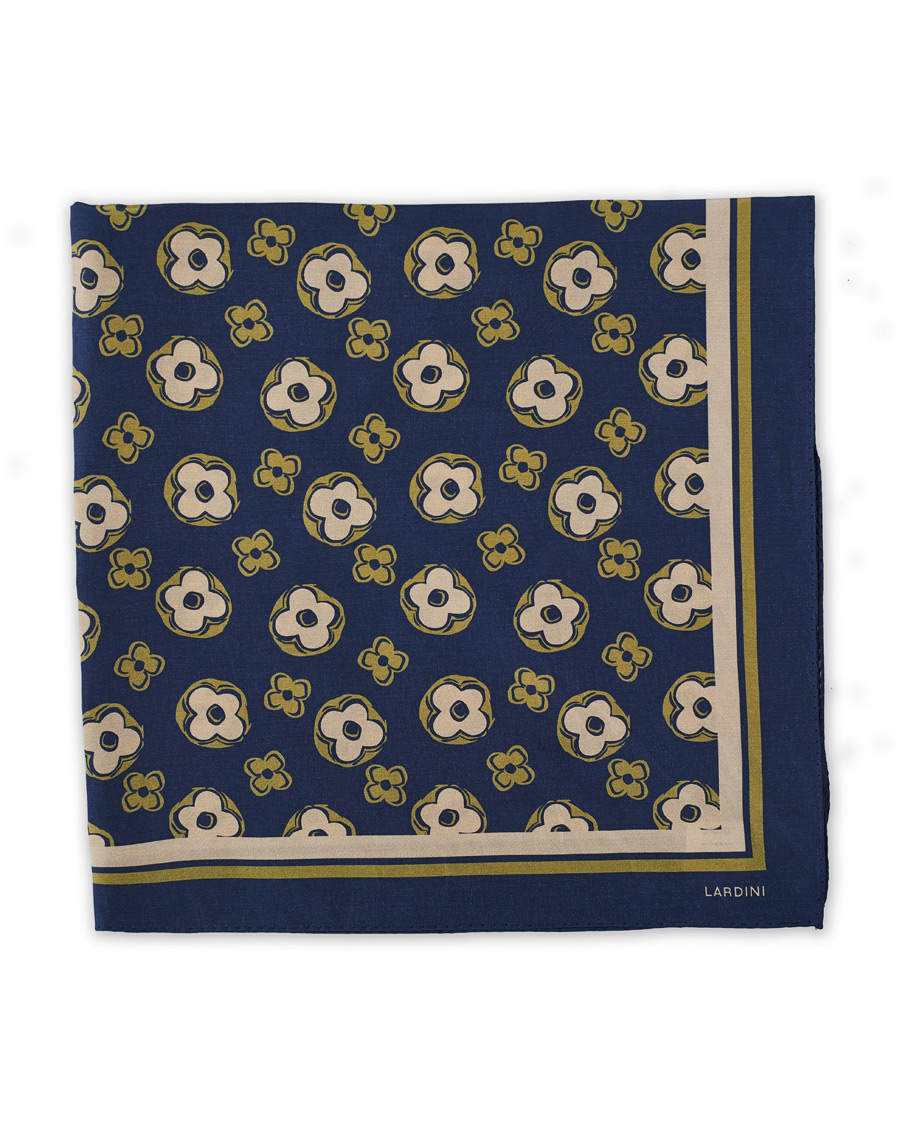 Herr | Lardini Printed Silk/Cotton Scarf Navy/Green | Lardini | Printed Silk/Cotton Scarf Navy/Green