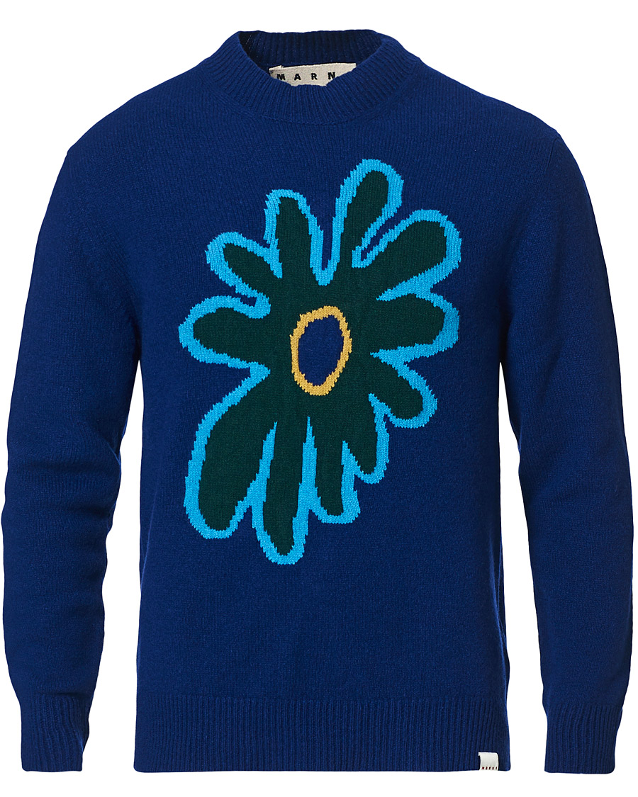 Herr | Tröjor | Marni | Cashmere Flower Sweater Dark Blue