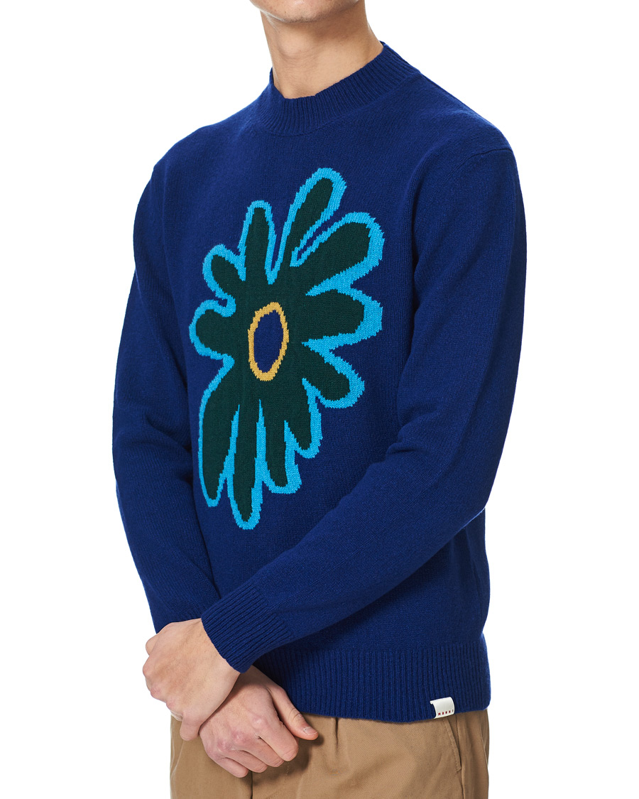 Herr | Tröjor | Marni | Cashmere Flower Sweater Dark Blue