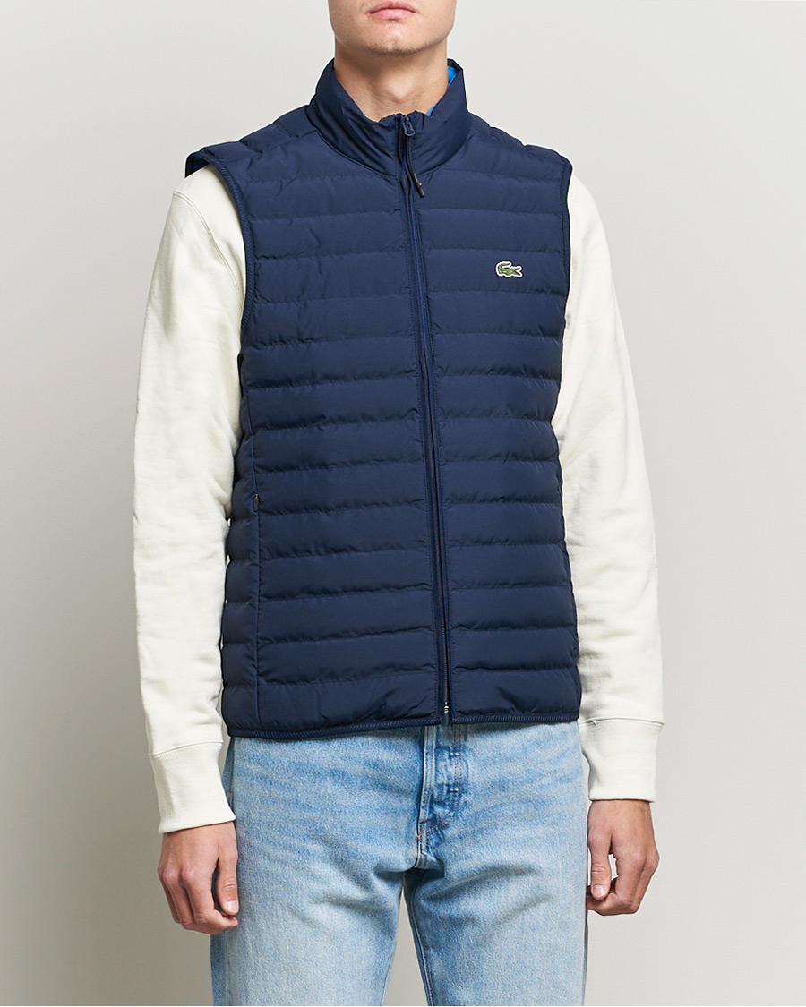 Herr | Västar | Lacoste | Lightweight Water-Resistant Quilted Zip Vest Navy Blue