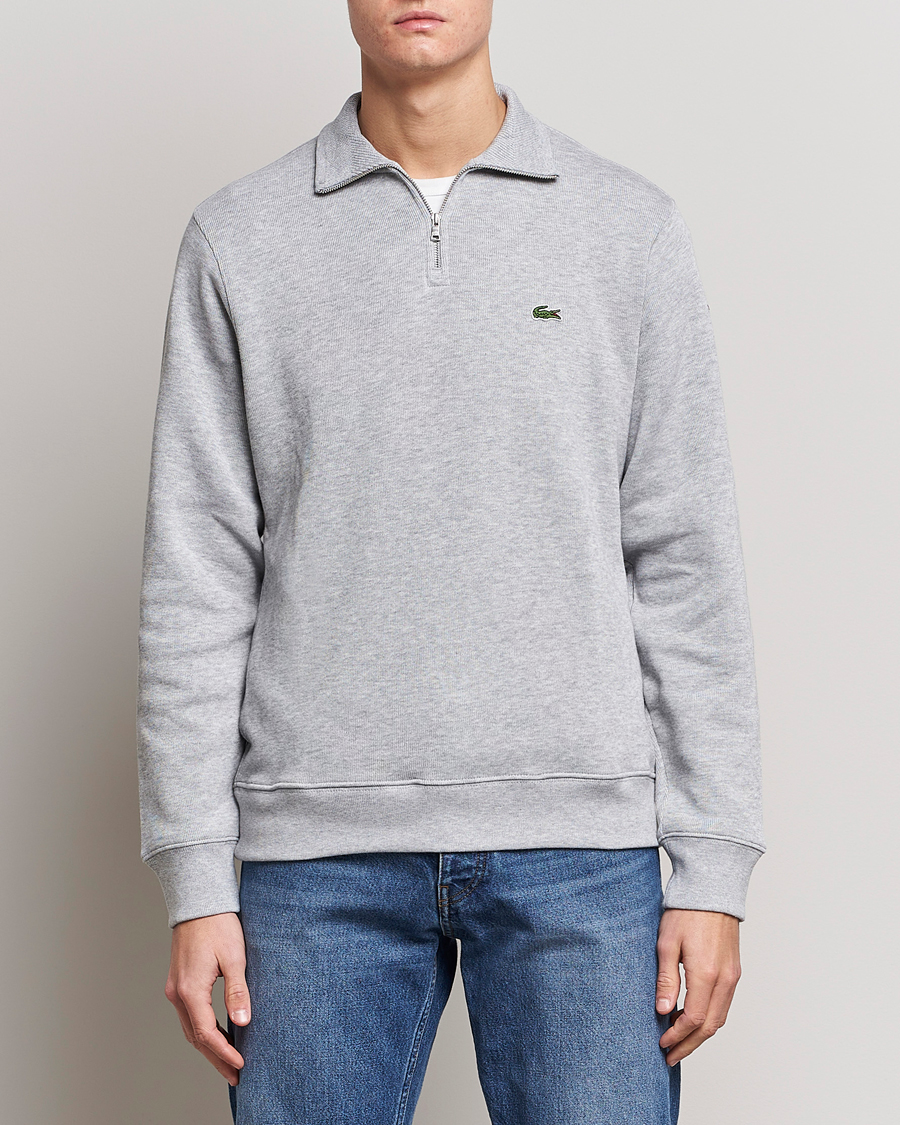 Men | Sweaters & Knitwear | Lacoste | Rib Interlock Half Zip Silver Chine