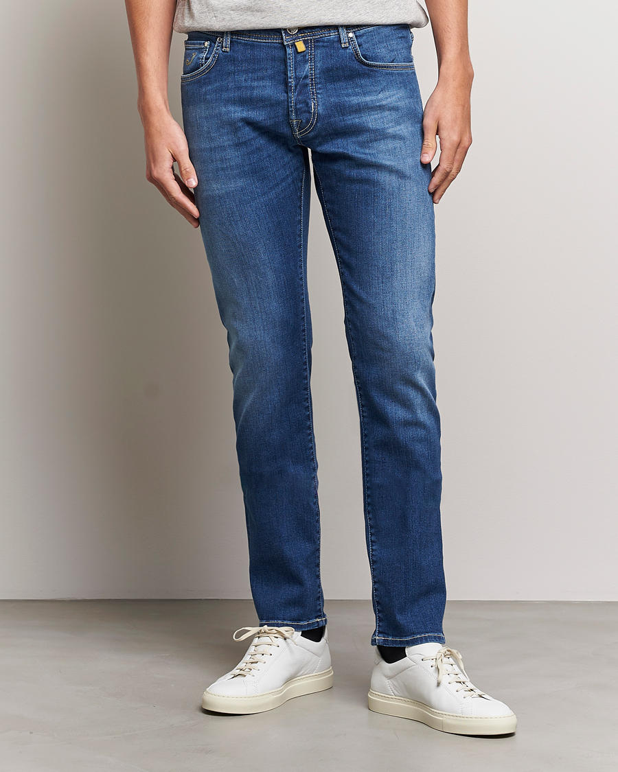 Herr | Blå jeans | Jacob Cohën | Nick 622 Slim Fit Stretch Jeans Stone Wash