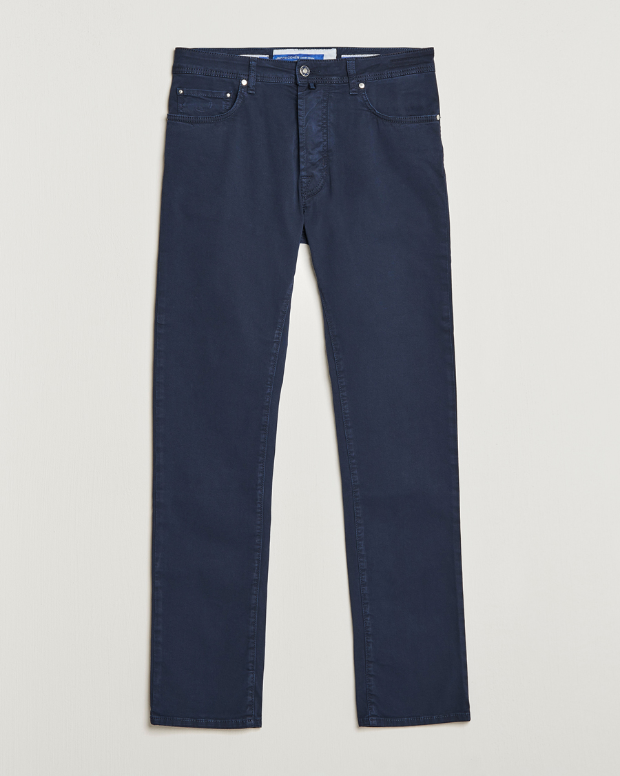 Herr | Byxor | Jacob Cohën | Bard Garment Dyed Gabardine Trousers Navy