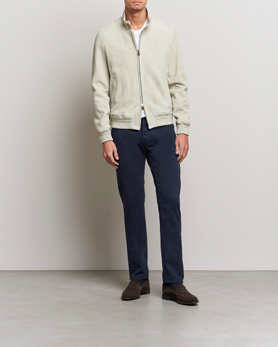 Herr | Byxor | Jacob Cohën | Bard Garment Dyed Gabardine Trousers Navy
