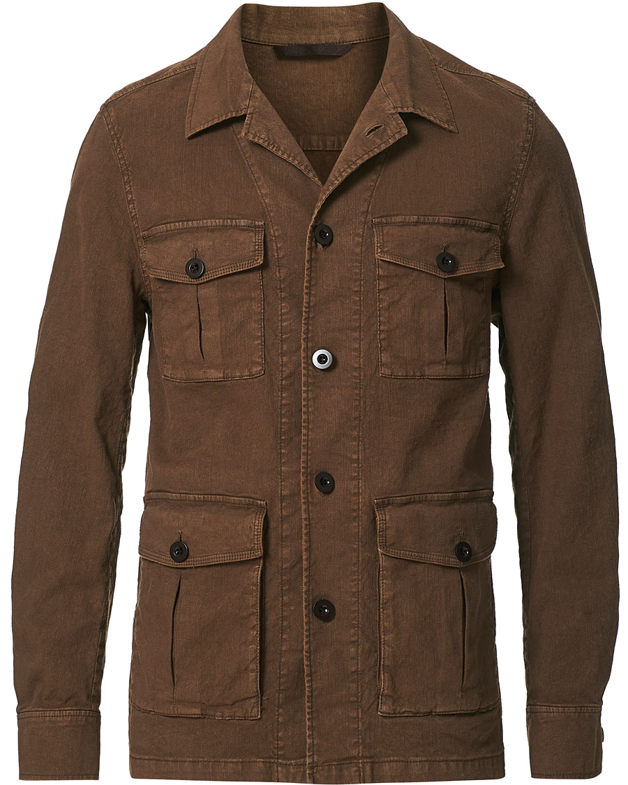 Herr | Skjortor | Oscar Jacobson | Linen Safari Shirt Jacket Brown