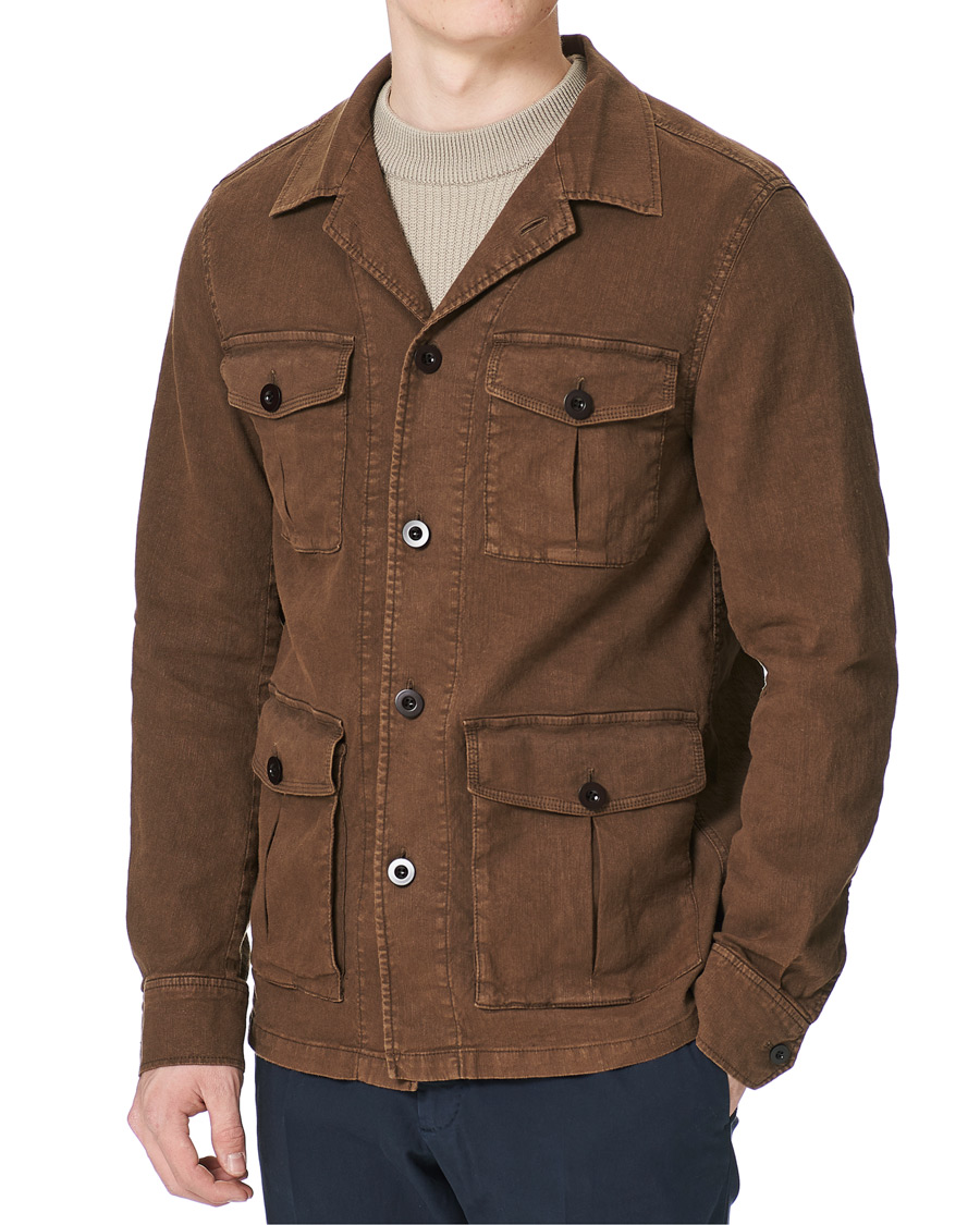 Herr | Skjortor | Oscar Jacobson | Linen Safari Shirt Jacket Brown